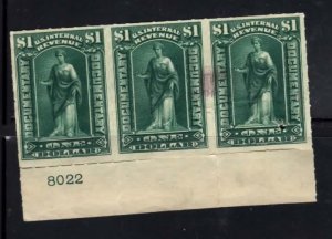 R173 mint strip of 3 with plate #8022 reinforced perfs