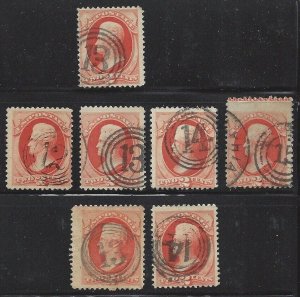 US #178 and #183 SUPER 12ea NUMERICAL CANCELS