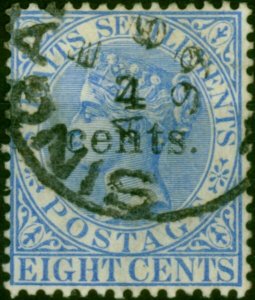 Straits Settlements 1898 4c on 8c Ultramarine SG108 Fine Used