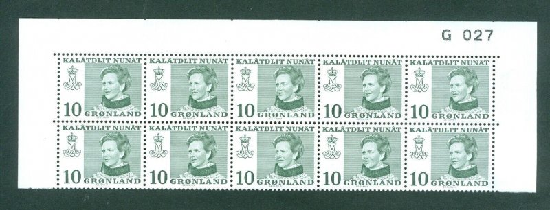 Greenland.1 Mnh 10-Plate Block 1973 # G 027. 10 Ore Queen. Engr. Slania