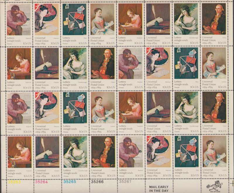 US #1530-37   Centenary of UPU   Full sheet of 32-MNH