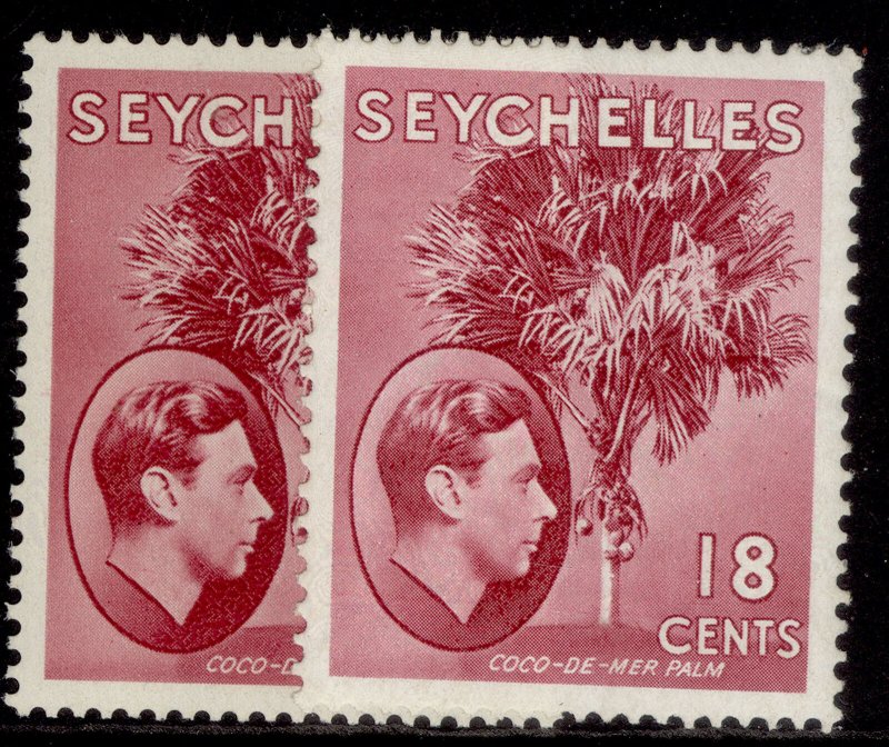 SEYCHELLES GVI SG139c + 139cb, 18c SHADE VARIETIES, M MINT. Cat £59. 