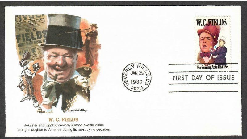 US # 1803 W.C. Fields Fleetwood FDC - I Combine S/H