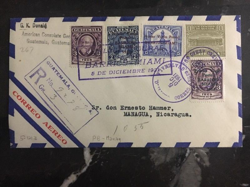 1931 US Consulate Guatemala first flight  cover FFC Miami USA To Nicaragua