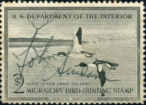 #RW23 – 1956 $2.00 American Merganser.  Used.