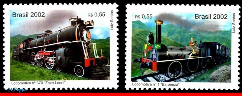 2859 BRAZIL 2002 LOCOMOTIVES, TRAIN RAILWAYS, TRANSPORTS, MI# 3276-77, SET MNH