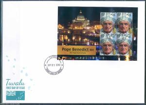 TUVALU  5th PAPAL ANNIVERSARY POPE BENEDICT XVI  SHEET II FIRST DAY COVER