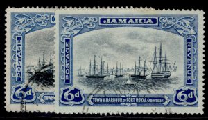 JAMAICA GV SG101 + 101a, 6d SHADE VARIETIES, FINE USED.