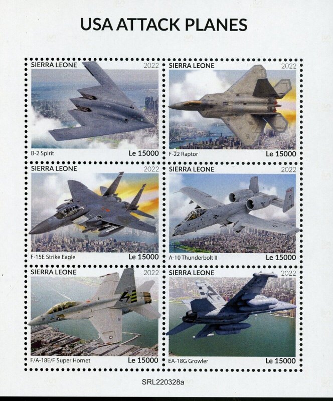 SIERRA LEONE 2022 USA ATTACK PLANES SHEET MINT NEVER HINGED