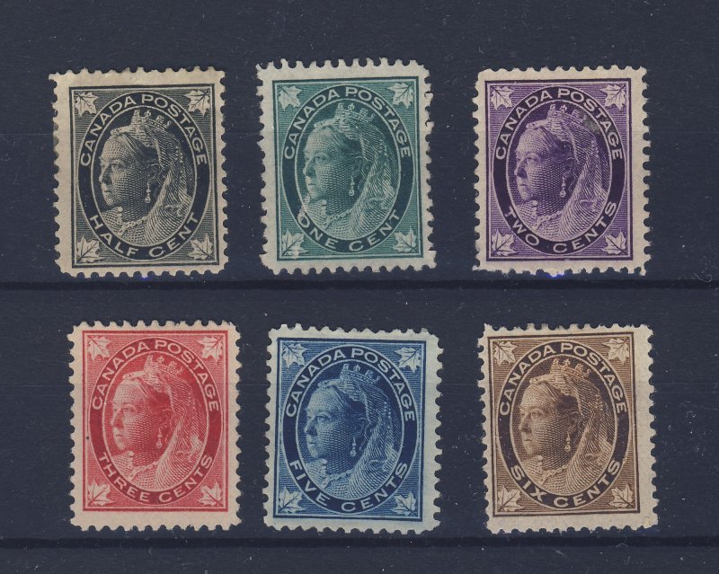 6x Canada Victoria Leaf Stamps; #66-1/2c to #71-6c Guide Value = $275.00