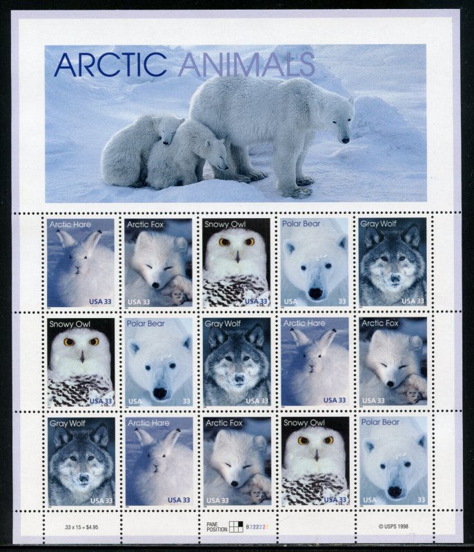 UNITED STATES SCOTT #3288/92 ARCTIC ANIMALS COMPLETE SHEET MINT NH