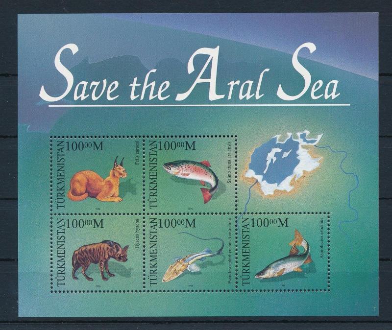 [27690] Turkmenistan 1996 Marine Life Fish Hyena Save Aral sea MNH Sheet