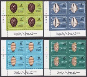 TOKELAU 1974 Cowrie Shells set plate blocks of 4 MNH........................z370