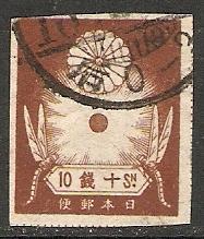 1923 Japan Scott 186 Sun & Dragon Flies imperf used