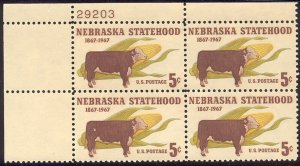 US - 1967 MNH Hereford Steer and corn - Plate Block of 4 #1328 Lot # 1_20