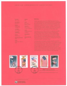 US SP1500 2003 37c Old Glory, Set of 5 on Official USPS Souvenir Page FDC, #3776-3780 with First Day Cancels