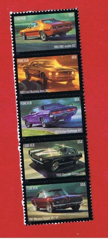 #5715-5719  MNH S/A  strip of 5  Pony Cars  @Face Value 