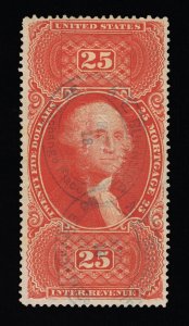 EXCELLENT GENUINE SCOTT #R100c VF-XF 1863 RED 1ST ISSUE REVENUE MORTGAGE #18640