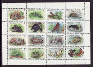 Christmas Is.-Sc#211a-Unused NH sheet-Birds-Snakes-Butterflies-1987-9-