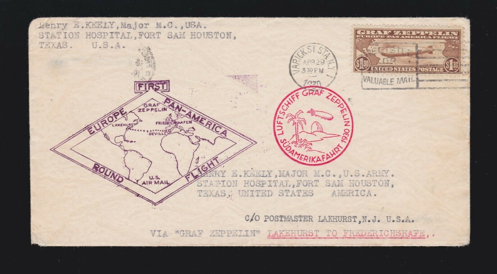 US C14 on Cover To/ From Fort Sam Houston, TX via Frederichshafen VF