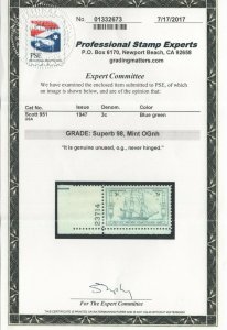 #951 Graded: Superb 98 Mint OG NH SMQ $60 (JH 10/3) GP