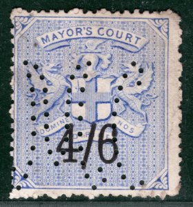 GB Revenue Stamp 4s/6d MAYOR'S COURT London Local PERFIN Used WHITE18