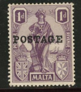 MALTA  Scott 118 MH* 1926 POSTAGE Opt stamp