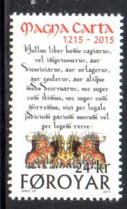Faroe Islands Sc 634 2015 Magna Carta stamp mint NH