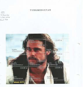TURKMENISTAN - 1999 - Brad Pitt - Perf 9v Sheet - M L H - Private Issue