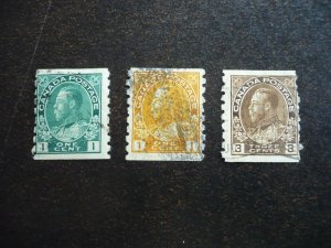Stamps - Canada - Scott# 125,126,129 - Used Part Set of 3 Coil Stamps
