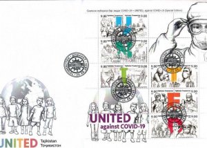 Tajikistan 2020 Fight against COVID-2019 special sheetlet perforated FDC