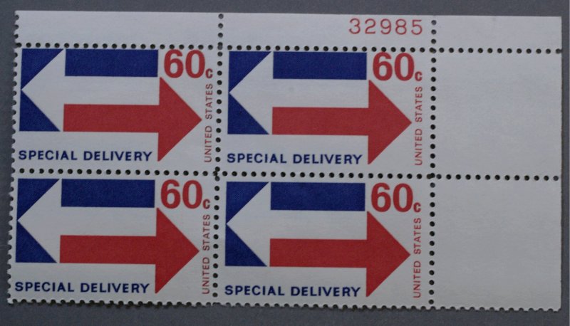 United States #E23 60 Cent Special Delivery Plate Block of Four MNH
