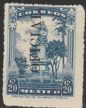 MEXICO O184, 20c OFFICIAL opt. reading up. Unused, H OG. F-VF.