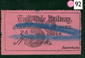 GB Wales RAILWAY Newspaper Parcel Stamp 3d Pink TAFF VALE *Clarke* Used PIW92