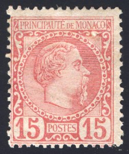 Monaco 1885 15c Rose Charles III Scott 5 MH Cat $350