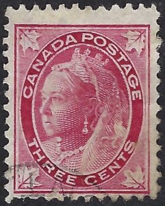 Canada #69 3¢ Queen Victoria (1898). Carmine. Very good centering. Used.