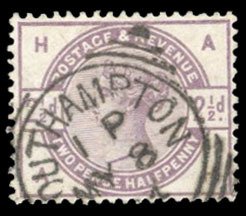 British Commonwealth - Great Britain #101 Cat$18, 1883 2 1/2p lilac, Southamp...