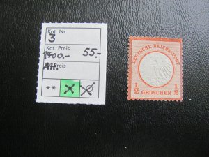 GERMANY 1872 MINT LH SIGNED BUHLER MI. 3 SC 3 SMALL SHIELD VF 1400 EUROS (122)