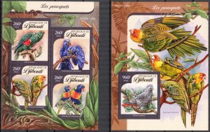 Djibouti 2016 Birds Parrots Sheet + S/S MNH