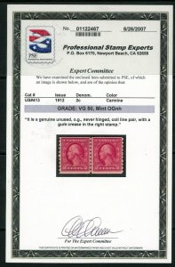 USAstamps Unused FVF US 1912 Washington Coil Line Pair Scott 413 OG MNH + Cert