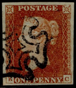 GB QV SG8, 1d red-brown BLACK MX PLATE 21, VFU. Cat £60. KC 