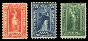 United States, Newspaper Stamps #PR120-122 Cat$112.50, 1895 $2, $5 and $10, h...