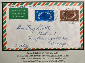 1965 Dublin Ireland Airmail First Day Cover To Malmo Sweden United Nations