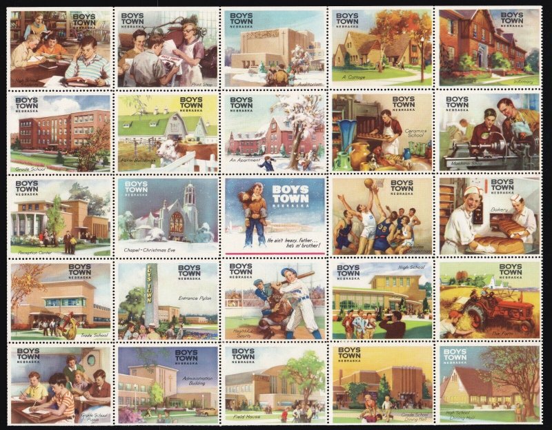 US 1950-60 Boys Town Nebraska Cinderella Stamps Mint Sheet OG H 