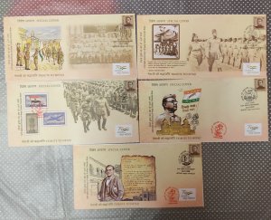 India 2022 Subhash Chandra Bose Birth Anni. 5 Diff. Cancellation Special Covers