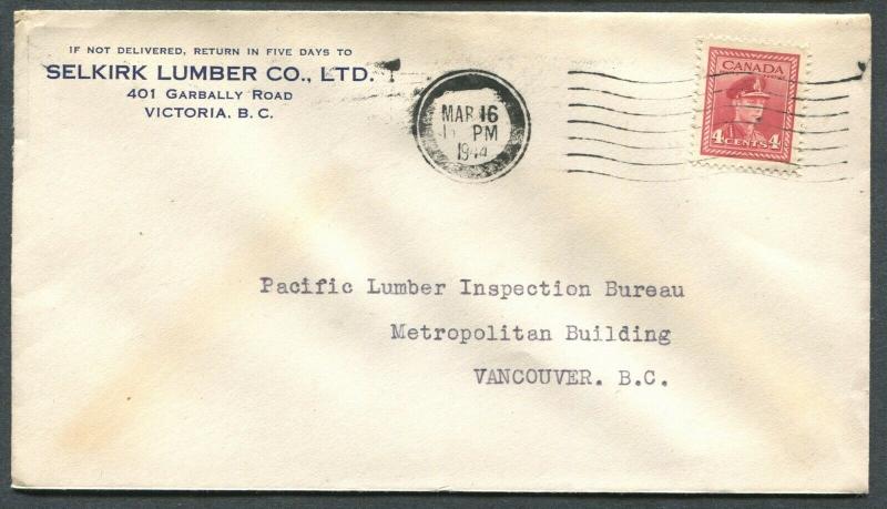 CANADA WWII BLACK OUT CANCEL COVER VICTORIA