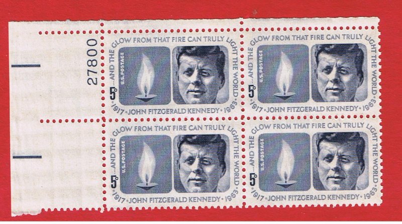 #1246 MNH OG plate block of 4  Kennedy Free S/H