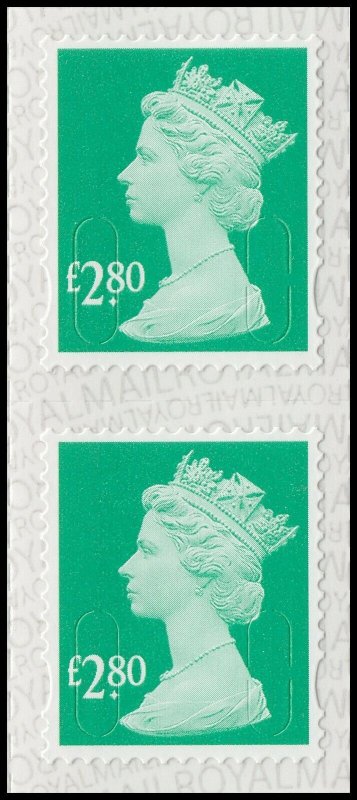 GB Machin Definitive Spruce Green £2.80 M19L vert pair (2 stamps) MNH 2019