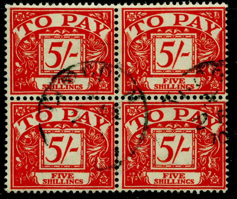 SGD66, 5s scarlet/yellow, FINE USED, CDS. BLOCK OF 4. WMK MULT CROWN