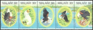 Malawi  #418, Complete Set, Strip of 5 Folded, 1983, Birds, Never Hinged